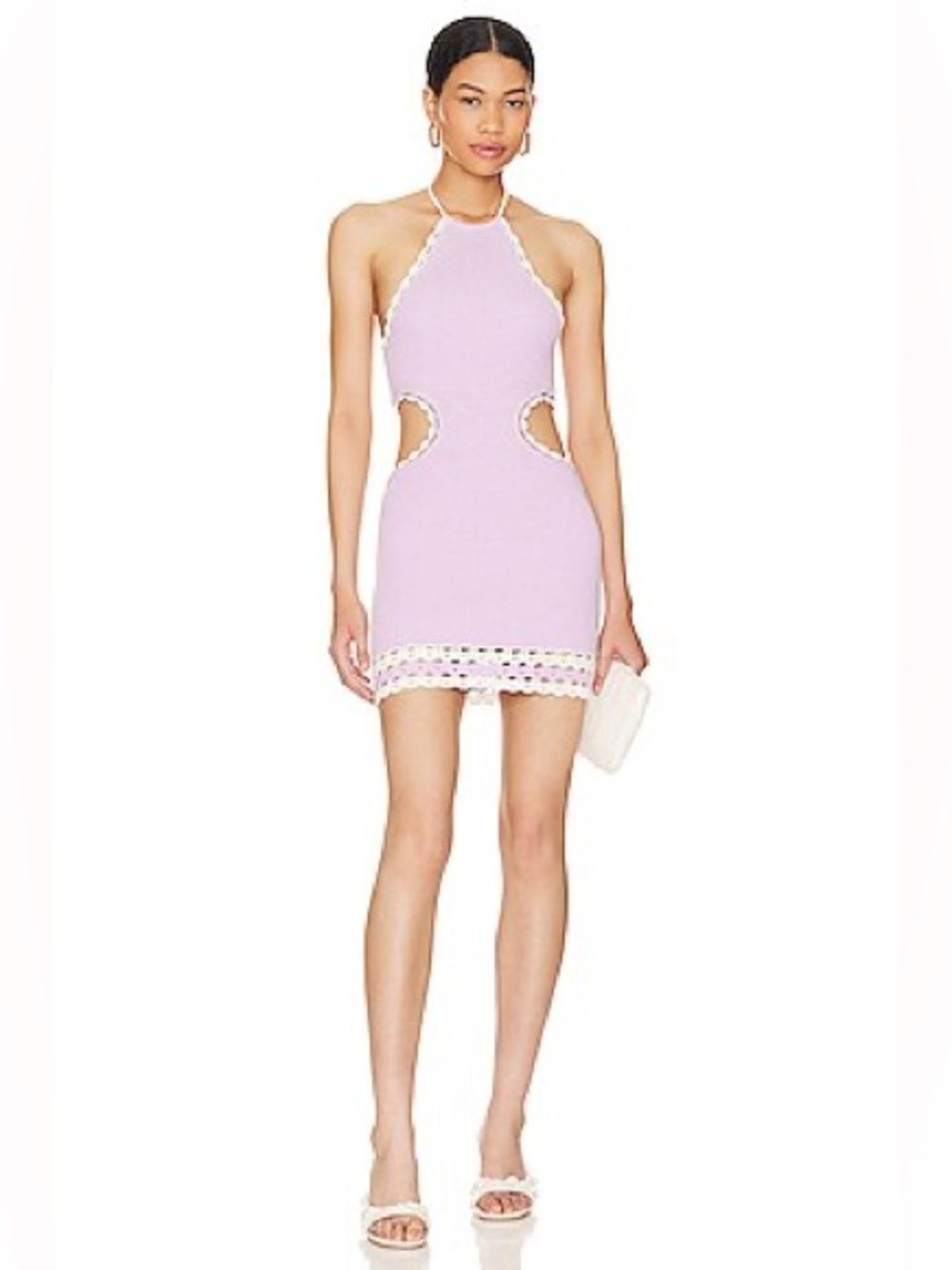 Majorelle Mallika Crochet Cut Out Mini Dress In Lilac & White (121)